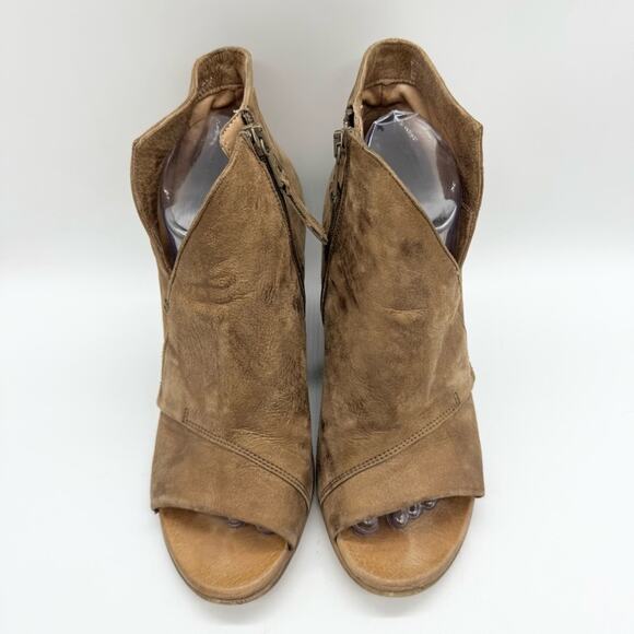 MIZ MOOZ Kimball Open Toe Stacked Wedge Heel Bootie In Bronze/Tan Leather Sz 40 - Picture 5 of 14